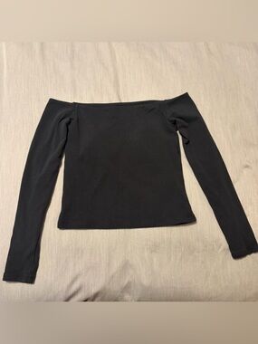 Abercrombie & Fitch Small Black Off The Shoulder Bra-Free Top, Long Sleeve